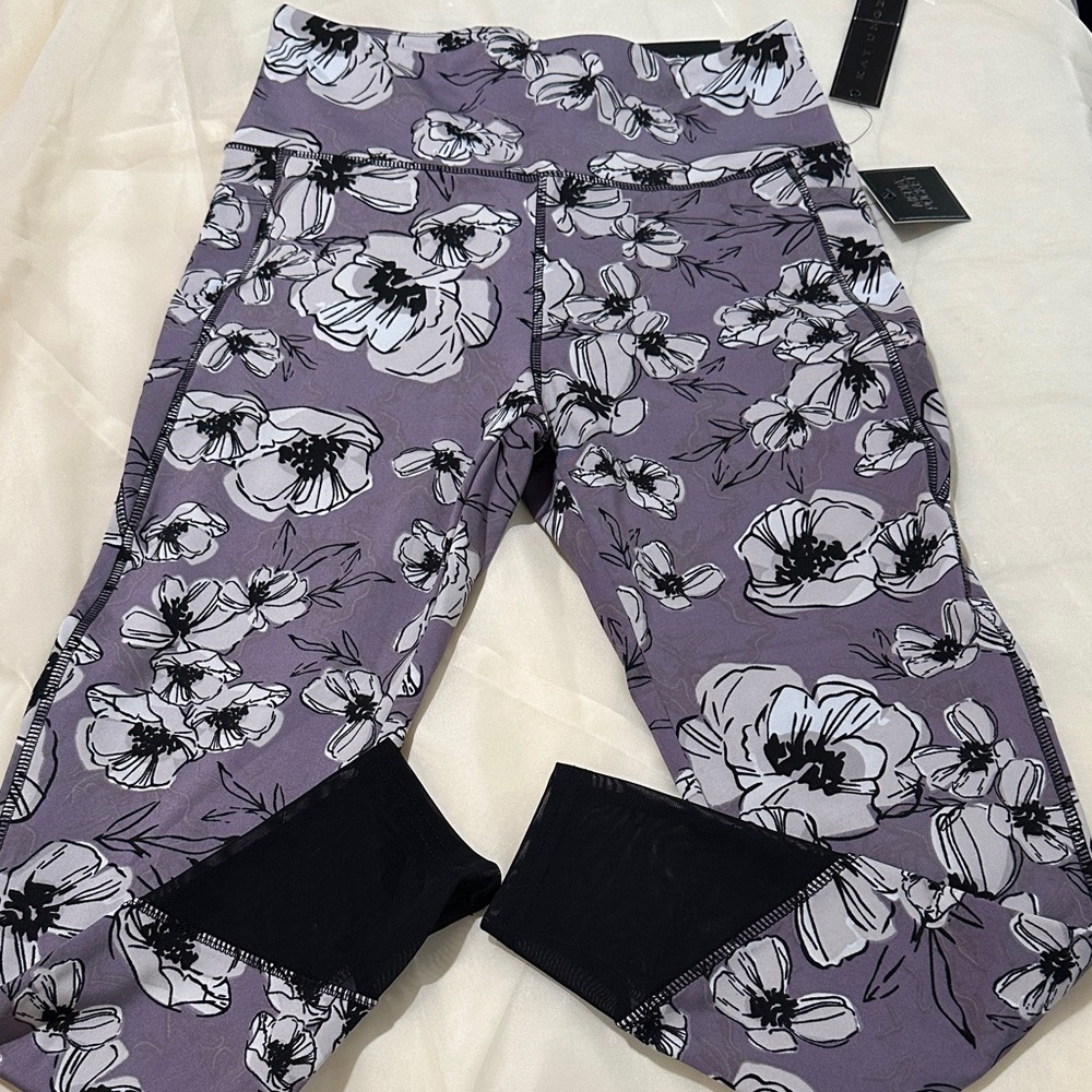 NWT Kay Unger Purple and Black Floral Leggings